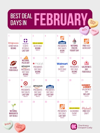 calendar showing the best deals and sales in february 2026