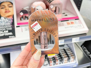 hand holding maybelline mini ornament