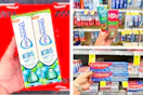 collage image of sensodyne, colgate, hello, and toms toothpaste