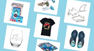 collage of shark-themed products to celebrate shark week