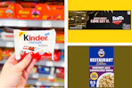 kinder, kraft mac & cheese, and fanta soda side by side