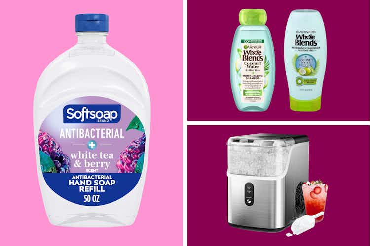collage with softsoap refill, Garnier hair care, ice maker
