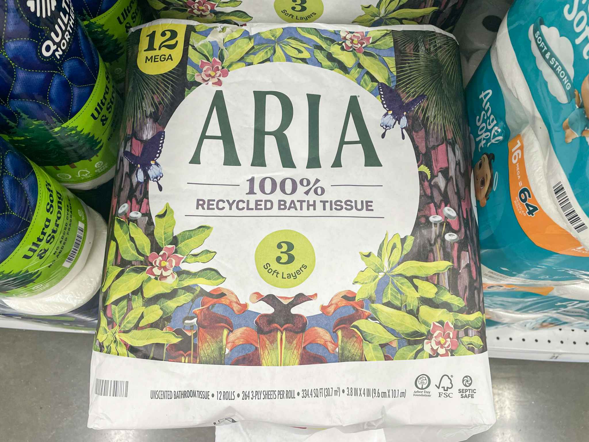 aria toilet paper on the shelf at meijer