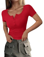 Women's Short Sleeve Henley Top