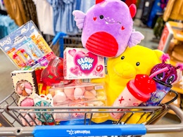 valentine's day clearance sitting in a walmart cart