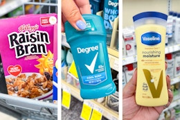 collage with raisin bran, degree, vaseline