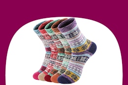 Vintage-Style Wool Socks 5-Pack, Only $6 on Amazon card image