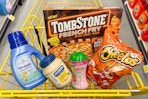 groceries in a dollar general shopping cart