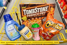 groceries in a dollar general shopping cart