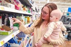 a mother and baby shopping in walmart