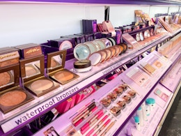 A view down the aisle of the Tarte brand makeup section inside Sephora.