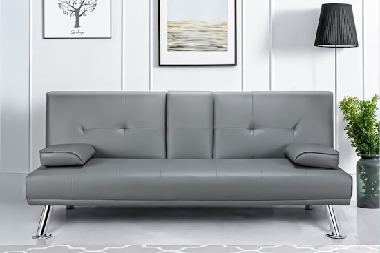 Lifestyle image of a gray Renwick futon from Walmart