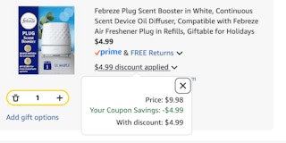 Febreze Oil Diffuser Amazon receipt