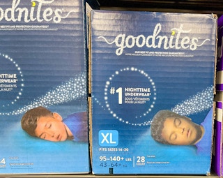 Goodnites Underwear on the shelf at Kroger