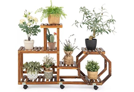 Wooden Plant Stand with Wheels