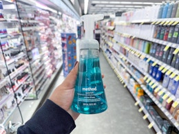hand holding method hand soap in walgreens