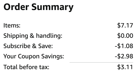 an order summary ending in $3.11