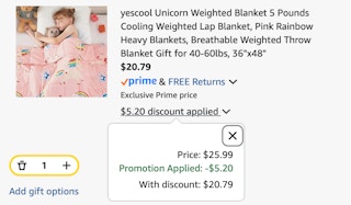 weighted blanket Amazon receipt