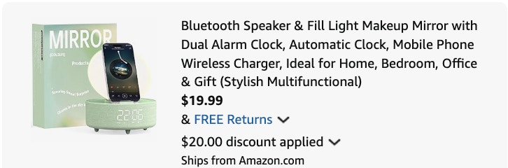 mirror alarm clock Amazon receipt