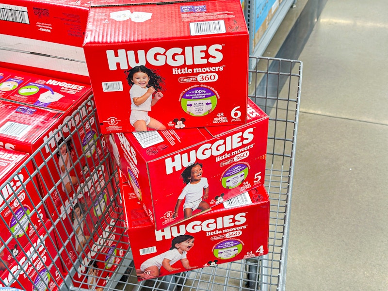 three boxes of huggies little movers huggfit 360 in walmart cart