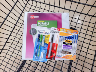 school supplies in shopping cart