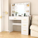 Vanity Desk with Mirror and Lights