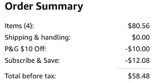 4 Downy Fabric Softener 2-Packs Amazon receipt