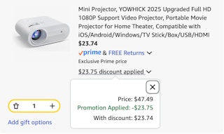 projector Amazon receipt