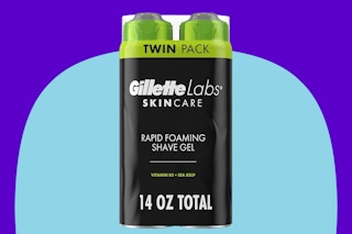 GilletteLabs Rapid Foaming Shave Gel on a blue background.