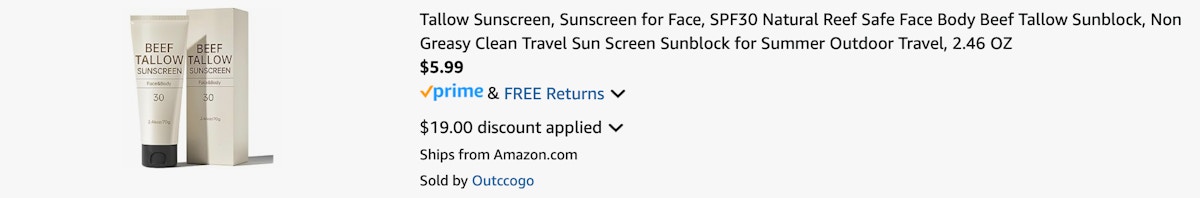 Amazon Beef Tallow Sunscreen 2025
