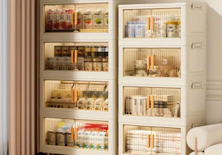 rolling cabinets with items inside