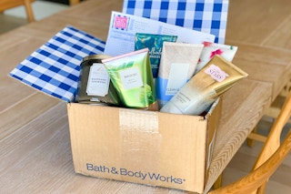 a Bath & Body Works shipping box with products in it