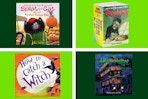 Fall and Halloween books in a green collage