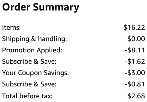 an amazon order summary ending in $2.68