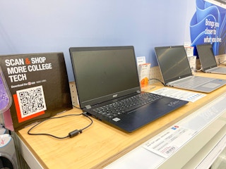 diagonal shot of laptops on display at Target