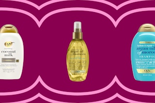 OGX hair care collage: Spray, conditioner, & shampoo