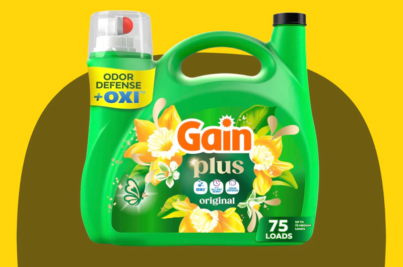a green bottle of laundry detergent