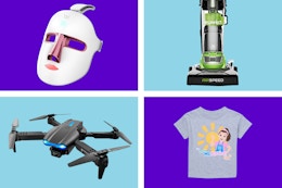 LED face mask, drone, Eureka vacuum, Ms. Rachel t-shirt