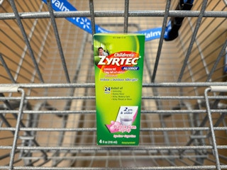 a bottle of childrens zyrtec in walmart cart