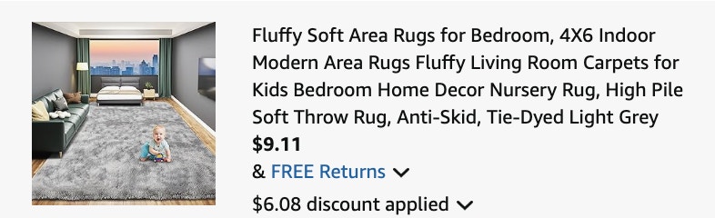 fluffy area rug Amazon receipt