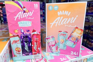alani nu energy drinks on store shelf