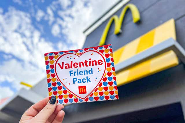 Get a $1 McDonald's Valentine Friend Pack for 12 Free Food Coupons for Kids card image
