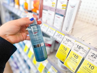 hand holding eucerin cleansing gel in walgreens