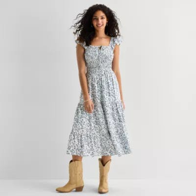 Womens Juniors Midi Peasant Dress