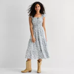 Womens Juniors Midi Peasant Dress