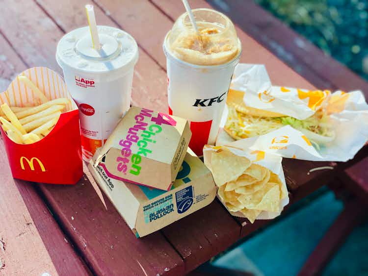 fast food on a picnic table