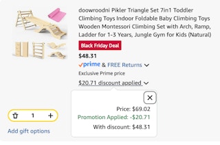 climbing toy Amazon cart receipt