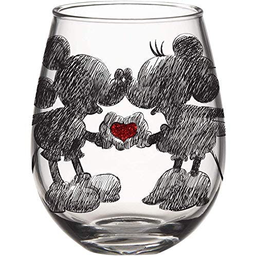 Silver Buffalo Mickey & Minnie Wine Glass