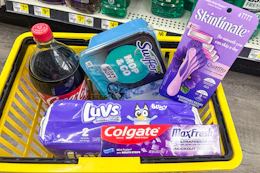 dollar general groceries in yellow shopping basket