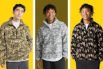 No Boundaries Faux Shearling Pullover in 3 patterns modeled by men